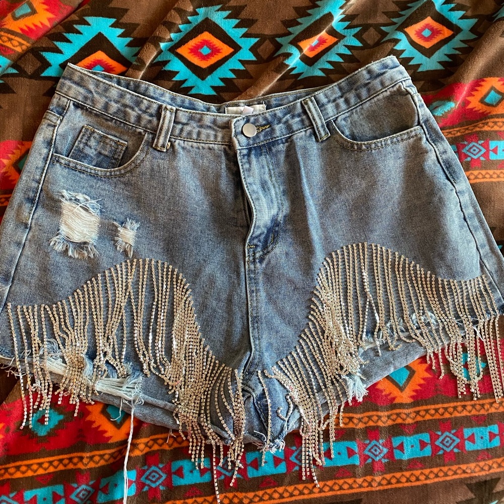 Rhinestone fringe shorts